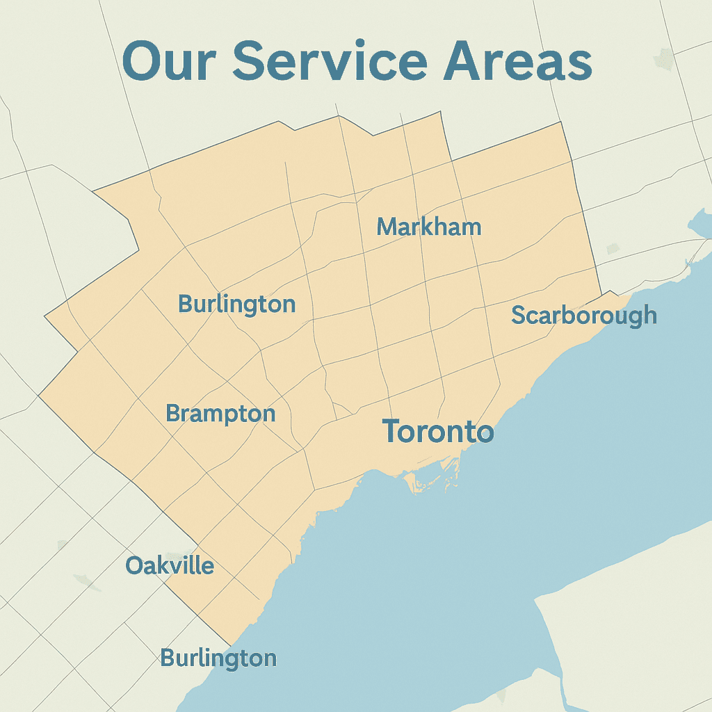 Map of VARA Contracting service areas across Toronto and the GTA